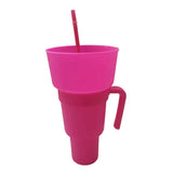 2-In-1 Snack Bowl with Straw Reusable Tumbler Popcorn Cup Pink