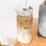 400ml Clear Glass Cup With Lid And Straw Transparent Milk Coffee Mug Tea Cup