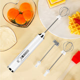 Handheld Electric Coffee Milk Frother Whisk Egg Beater USB Rechargeable 3 Speeds Adjustable White