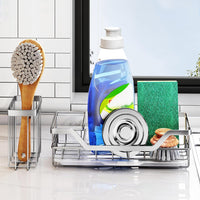 Multifunctional Kitchen Sink Caddy Organizer Detachable Sponge Holder Dish Soap Caddy for Countertop Storage Silver