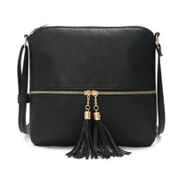 Girls Crossbody Bag Shoulder Bag with Tassel and Zipper Pocket Black