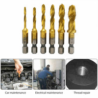 6Pcs HSS Hex Shank Tap Drill Bits Metric Thread Screw Compound Tapping Set Tool