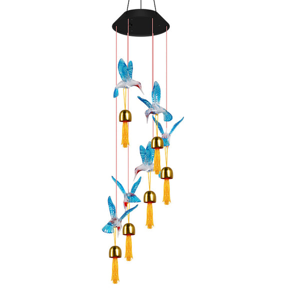 Solar Powered Wind Chimes LED Lights Color Changing Hanging Christmas Decor Light Garden Yard Decor Blue Hummingbird