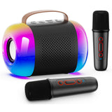 Mini Karaoke Machine with 2 Wireless Microphones Portable Bluetooth Speaker Colorful Lights Black