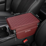 Car Center Console Cover PU Leather Car Armrest Box Cushion with 2 Storage Bags Red