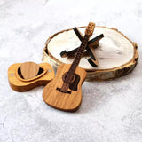 Wooden Guitar Pick with Guitar Shaped Box and Stand Mini Guitar Pick Holder