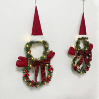 2Pcs Christmas Wreath Door Decoration LED Snowman Shape Wreath with Hat and Bow Home Christmas Decor