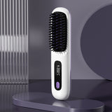 Cordless Hair Straightening Brush Portable Electric Heat-Up Straightener Comb White