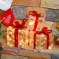 3Pcs Set Christmas Light Up Box Decorations Lighted Xmas Present Box Ornaments Holiday Decor