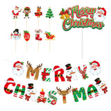 Christmas Party Decoration Merry Christmas Pull Flag Santa Claus Christmas Tree Cake Topper Xmas Party Supplies