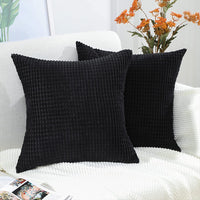 2Pcs Corduroy Throw Pillow Cover Sofa Lounge Cushion Cover Home Decor Black