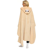 Wearable Animal Style Hooded Blanket Warm Cozy Plush Hoodie Throw Cloak Wrap for Adults Khaki