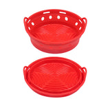 2Pcs Round Foldable Air Fryer Silicone Pot Reusable Air Fryer Basket Oven Baking Tray Pan Air Fryer Liner Red and Grey