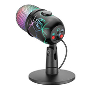 USB Gaming Microphone with RGB Lights Plug and Play Mic for Recording Live Streaming