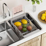 Extendable Sink Drain Basket Stainless Steel Strainer Basket Dish Drying Rack Kitchen Organizer Gray