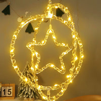 2Pcs Christmas Decorative Hanging Lights Battery Powered Round LED Decoration Style 1