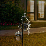 Solar Faucet LED Light with 2 Planters Retro Metal Faucet Garden Stake Lamp Outdoor Yard Lawn Decoration