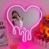 Melting Heart LED Neon Mirror Wall Decor USB Powered Dimmable Neon Light