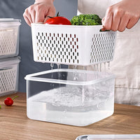 3Pcs Fridge Food Storage Container Set with Lids Plastic Fresh Food Saver with Strainer Gray