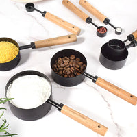 8 Piece Stainless Steel Measuring Cups and Spoons Set with Wood Handle