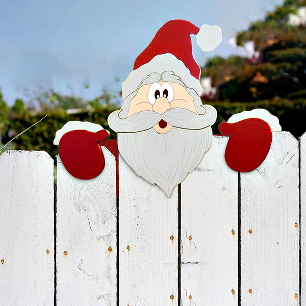 Christmas Fence Peeker Decoration Christmas Theme DIY Outdoor Garden Fence Signs for Home Yard Decoration Style 1