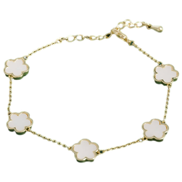 Dainty 5-Clover Bracelet Tarnish-Free Double Sided Bracelet for Women White