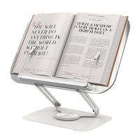 Adjustable Hands Free Book Stand for Reading with 360-Degree Rotating Base and Page Clips