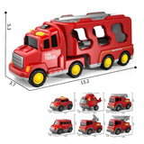 Kids LED Toy Cars Set Music Sound Truck Car with 6 Mini Cars Christmas Birthday Surprise Red