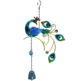 Peacock Wind Chimes Glass Hanging Wind Bell Outdoor Garden Decor Blue