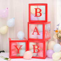 4Pcs Christmas Clear Boxes with 26 Capital Letters Set DIY Xmas Gift Boxes Packing DIY Letter Cube Box Red