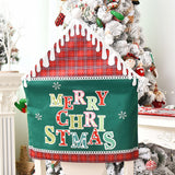 2Pcs MERRY CHRISTMAS Chair Back Cover Dining Chair Slipcovers Xmas Banquet Decorations Green