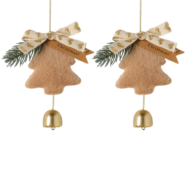 2Pcs Christmas Tree Decorations with Bells Plush Plush Xmas Tree Pendant Party Holiday Decor Brown