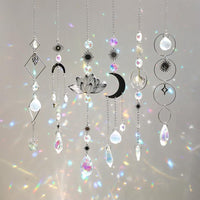 6Pcs Glass Sun Catcher Prism Hanging Ornament Kit with Chain Silver