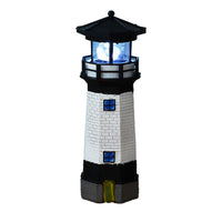 Solar Garden Lighthouse with Rotating Lamp Outdoor Decorative LED Lights for Garden Patio Lawn Black