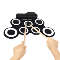 7-Pad Electronic Drum Set Roll-up Drum Practice Pads for Kids White