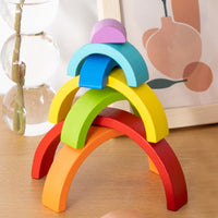 Wooden Rainbow Stacker Nesting Puzzle Blocks Jigsaw Montessori Toys Multicolor