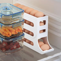 4-Tier Auto Rolling Egg Dispenser Refrigerator Egg Holder Kitchen Egg Storage Organizer White