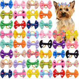 50Pcs Pet Small Dog Hair Bows Rubber Bands Puppy Cat Grooming Accessory