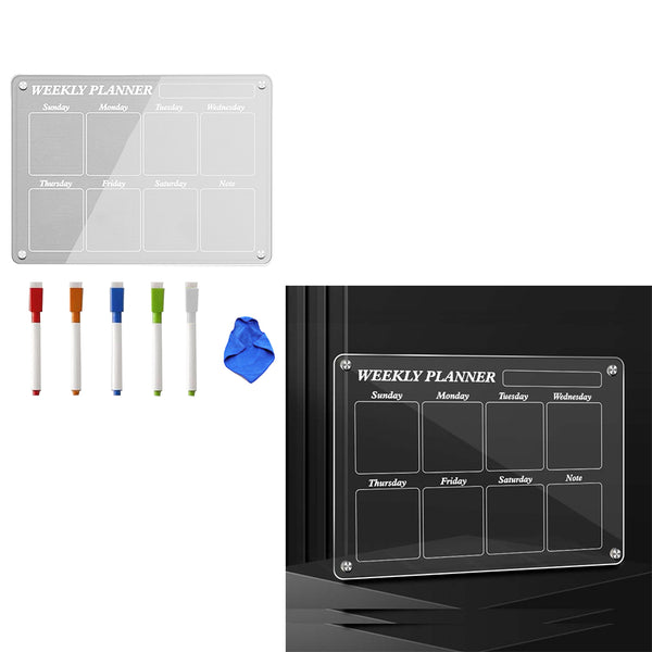 Acrylic Magnetic Calendar for Fridge Clear Dry Erase Board Planner with 5 Colorful Markers Weekly Style