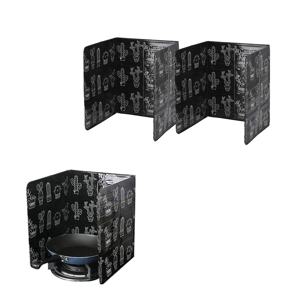 Set of 2Pcs Foldable Oil Splatter Screens Aluminium Foil Gas Stove Splash Proof Baffle Home Kitchen Cooking Gadgets Black