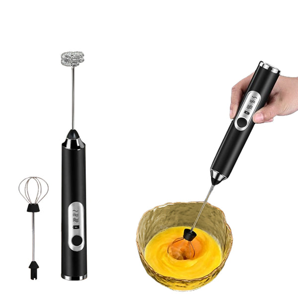 Handheld Electric Coffee Milk Frother Whisk Egg Beater USB Rechargeable 3 Speeds Adjustable Black