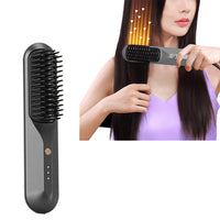 Cordless Hair Straightener Brush Portable Negative Ion Heating Hair Straightening Comb on-The-go Black