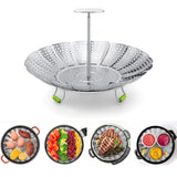 Foldable Steamer Basket Expandable Stainless Steel Steamer Insert for Vegetable Bread Bun Cooking