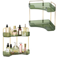 2-Tier Bathroom Corner Counter Organizer Countertop Vanity Rack Kitchen Spice Holder Green