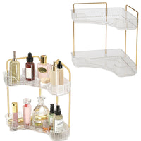 2-Tier Bathroom Corner Counter Organizer Countertop Vanity Rack Kitchen Spice Holder Clear