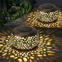 2Pcs Solar Hollow Out Retro Lantern Light Outdoor Decorative Shadow Light for Yard Porch Garden Balcony Bronze