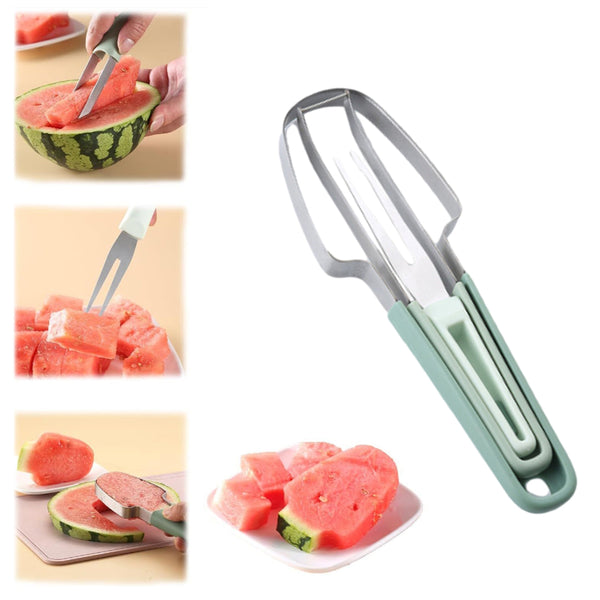 3-in-1 Watermelon Fork Slicer Cutter Watermelon Popsicle Cutter Camping Kitchen Gadgets Green