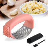 Stainless Steel Garlic Presser Set Garlic Mincer with Peeler and Cleaning Brush Kitchen Tools Pink