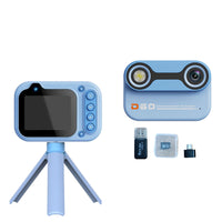 Dual-Lens Kids Underwater 10X Zoom Digital Camera Waterproof Action Camera with 32GB TF Card Blue