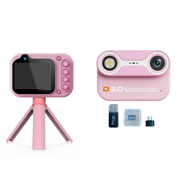 Dual-Lens Kids Underwater 10X Zoom Digital Camera Waterproof Action Camera with 32GB TF Card Pink